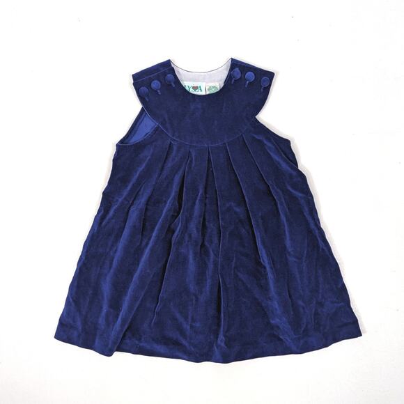 Vintage Alyssa Dress Girls Size 2-3T Navy Velvet Pinafore Holiday - Picture 1 of 4
